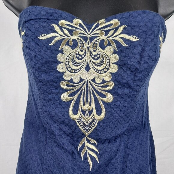 Lilly Pulitzer True Navy Blue/Gold Embroidered Demi Strapless Mini EveningDress - Picture 2 of 14
